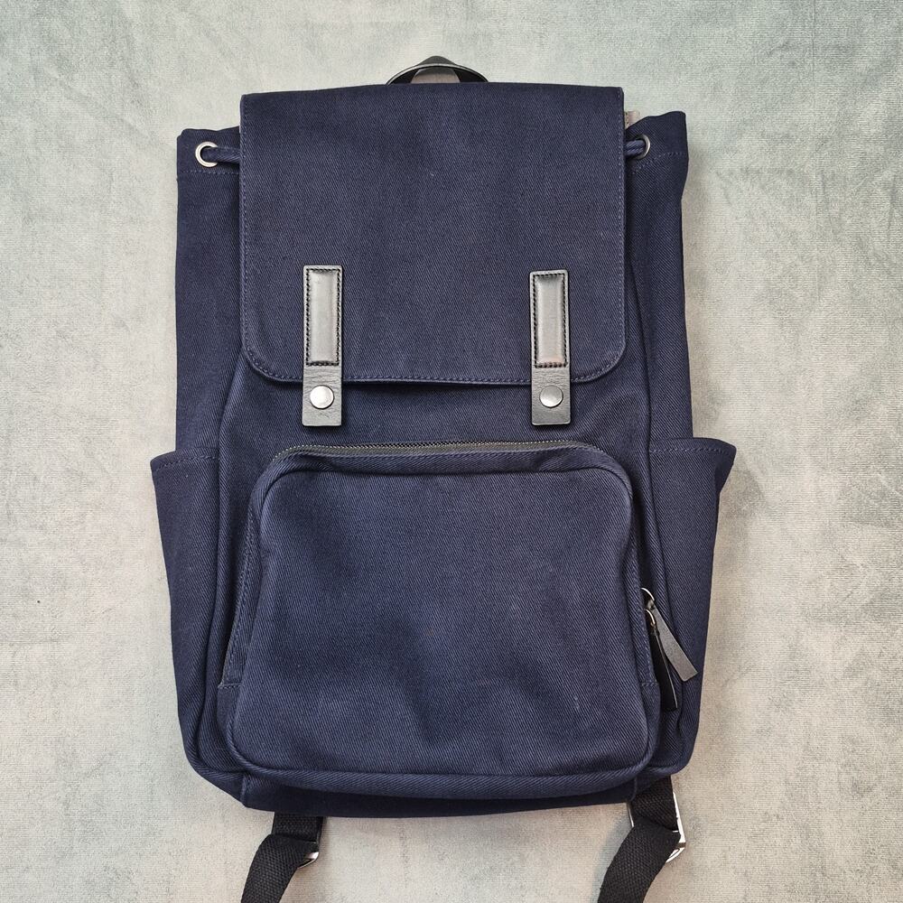 Everlane Modern Snap Backpack Women Medium Navy Canvas Laptop Sleeve Minimalist